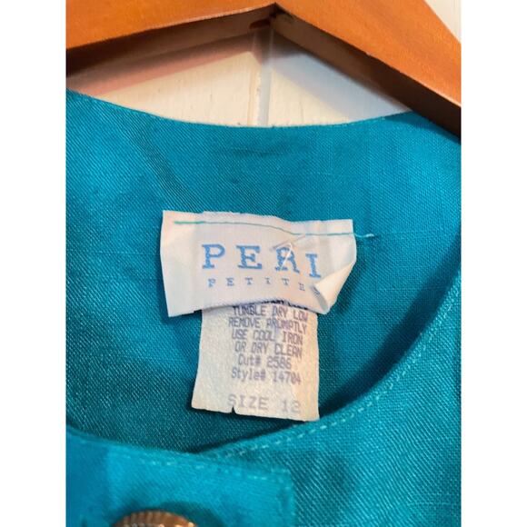 Vintage Womens Dress Size 12 Petite Teal Pleated Secretary Preppy Old Money 80s - Picture 2 of 8